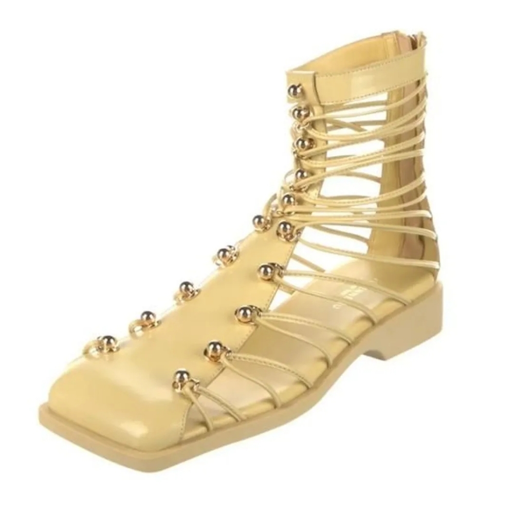 NIB! VIVIENNE HU Leather Lemon Gladiator Studded Ankle Boots - Picture 4 of 10